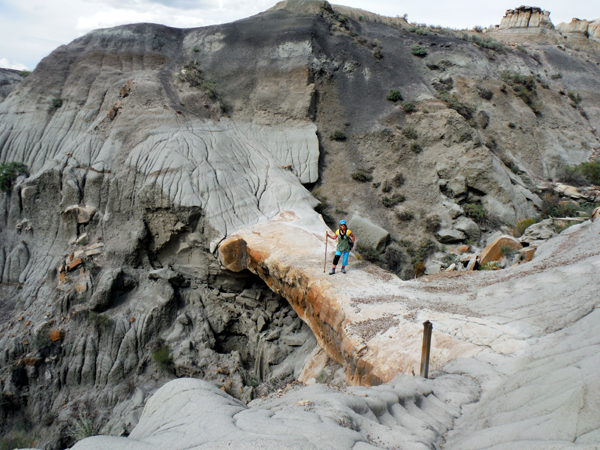 Karen Duquette on the Natural Bridge in Makoshika State Park